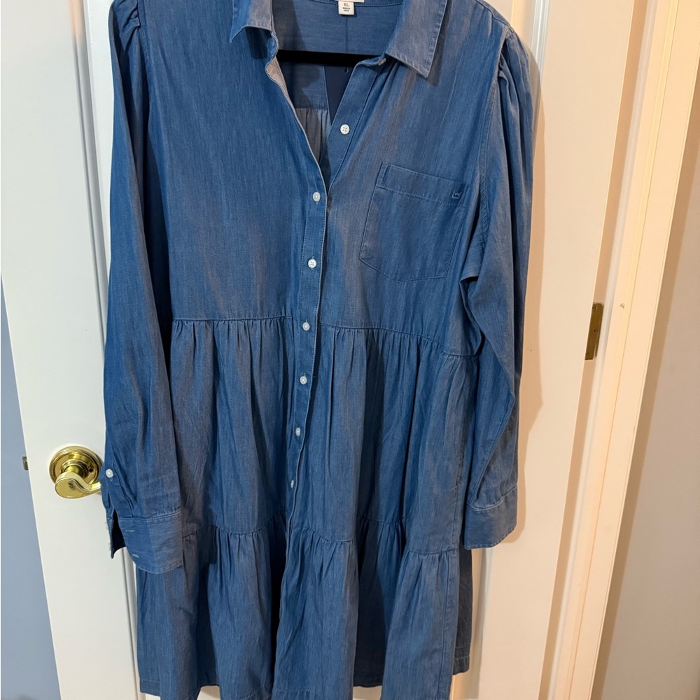 Crown & Ivy Blue Long Sleeve Cuffed Shirt Dress